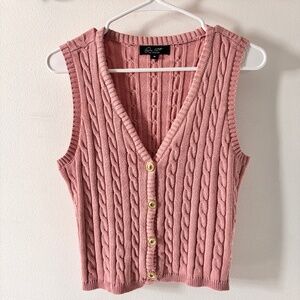 Women's Medium Rose Knitted Cardigan Sweater Button Up Vest